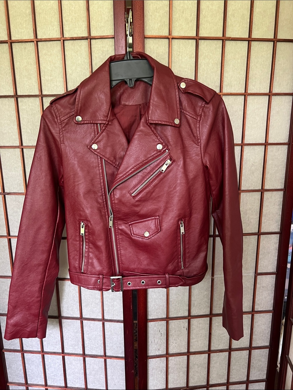 Women's Burgundy Moto pleather Jacket